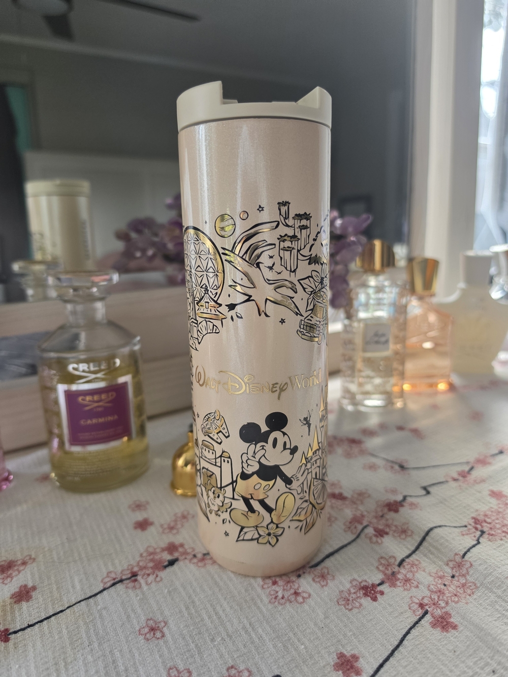 Disney Pearl Starbucks Mickey Stainless Travel Tumbler with Gold Accents